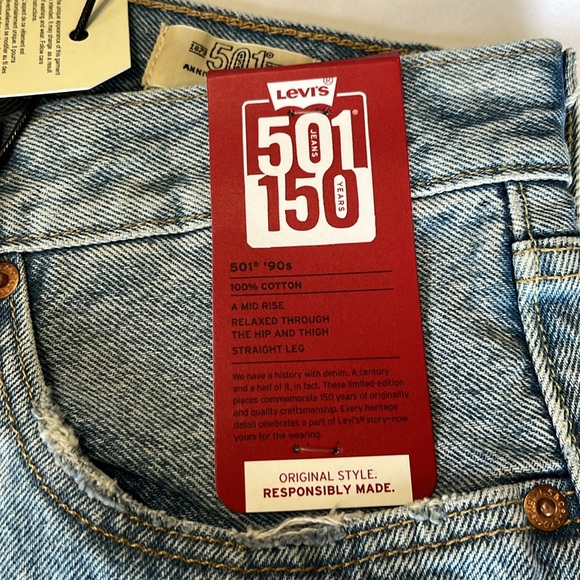 Levi's 501 Novel Tea 90's Jeans Distressed Patched 150th ANNIVERSARY 31x30 NWT - Picture 10 of 15
